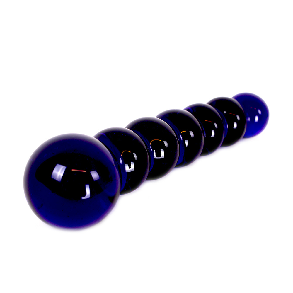 Glazen Dildo Zwart/Blauwe Kralen