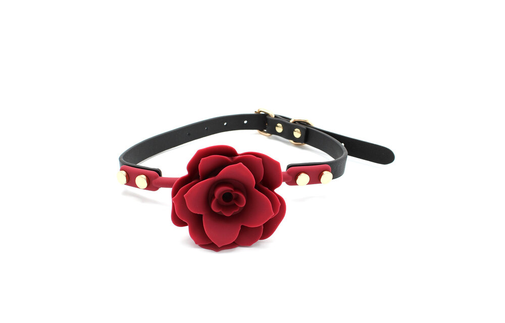 Silikon-Mundknebel mit roter Rose | Verstellbar & vegan PVC