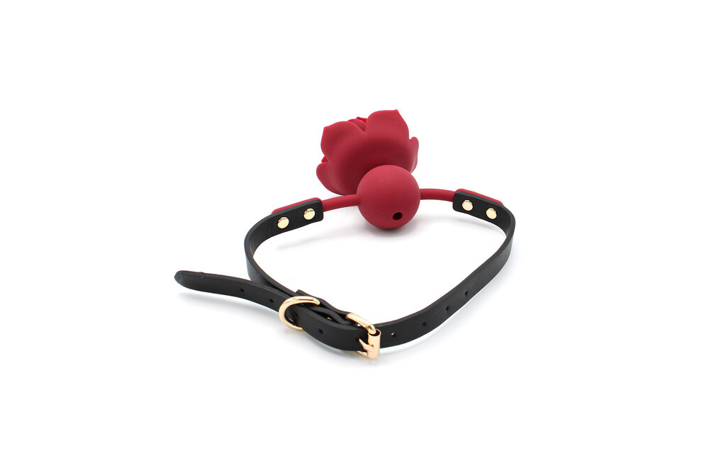 Silikon-Mundknebel mit roter Rose | Verstellbar & vegan PVC