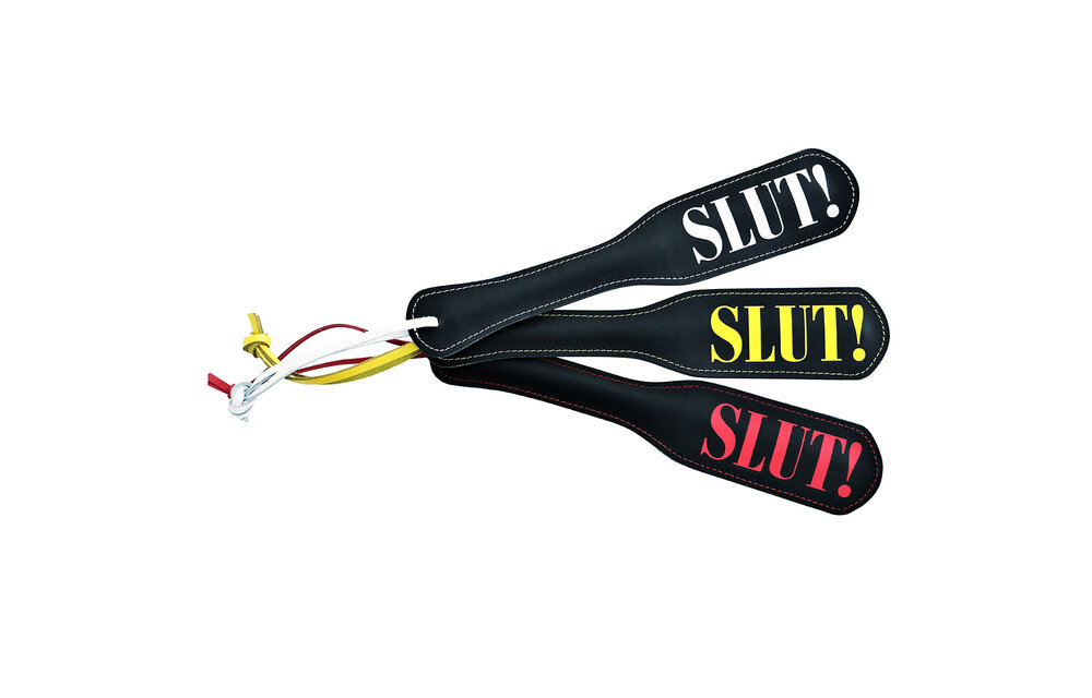 Paddle SLUT! White – Luxury leather BDSM accessory Kiotos