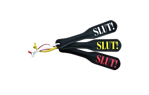 Paddle SLUT! White – Luxury leather BDSM accessory Kiotos