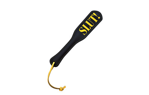 Paddle SLUT! Yellow – Luxury leather BDSM paddle from Kiotos
