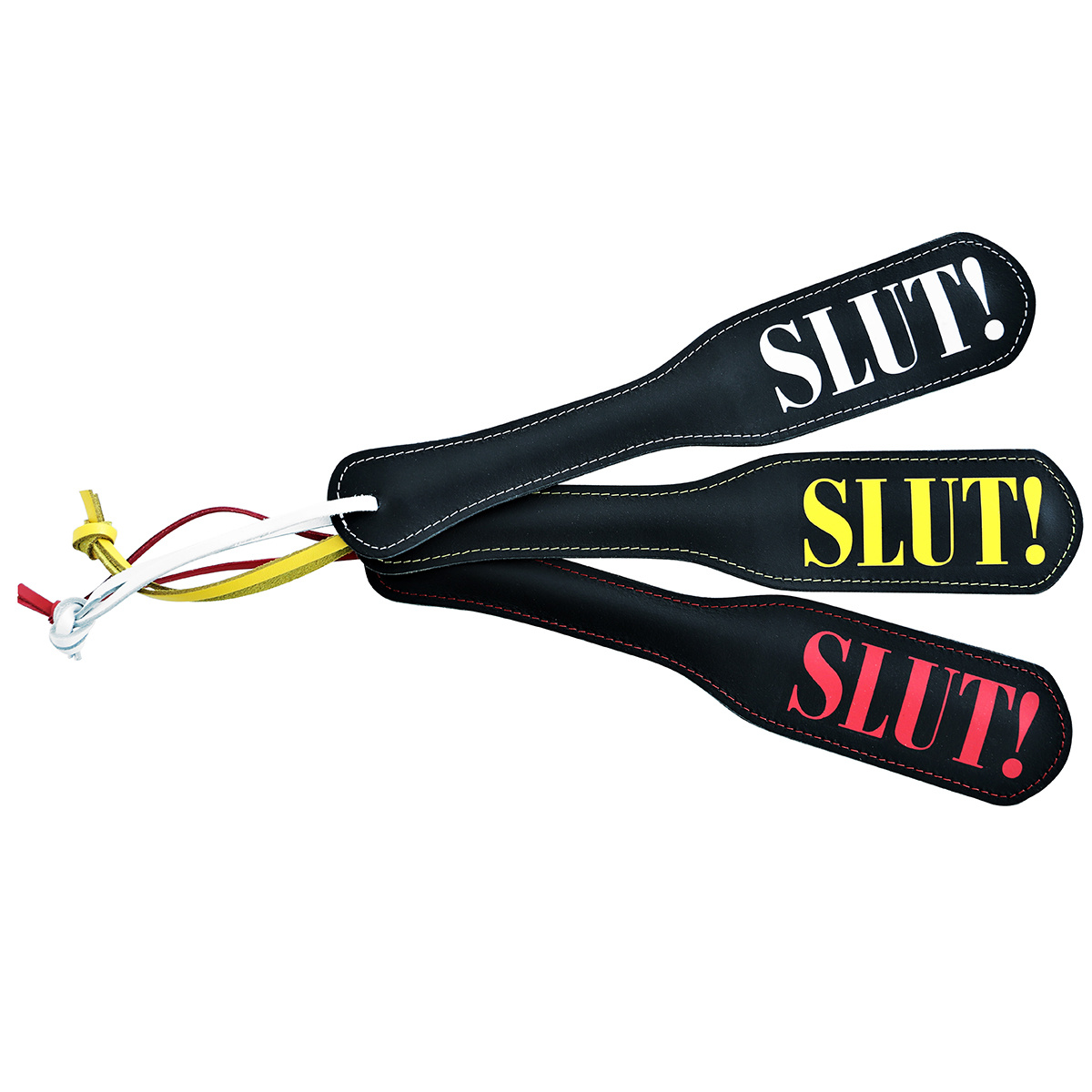 Paddle SLUT! Yellow – Luxury leather BDSM paddle from Kiotos