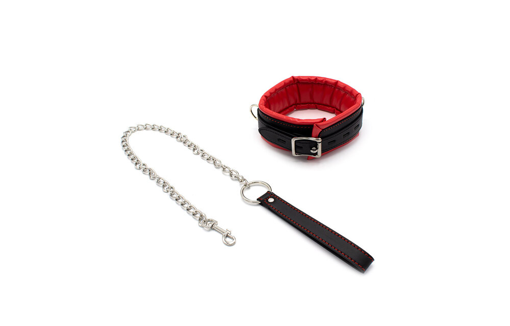 Red and Black Collar Set with Leather Strap – Stylish & Durable