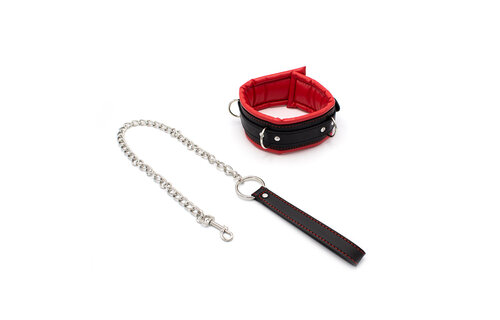 Rood-Zwarte Halsband Set Met Lederen Riem – Stijlvol & Duurzaam