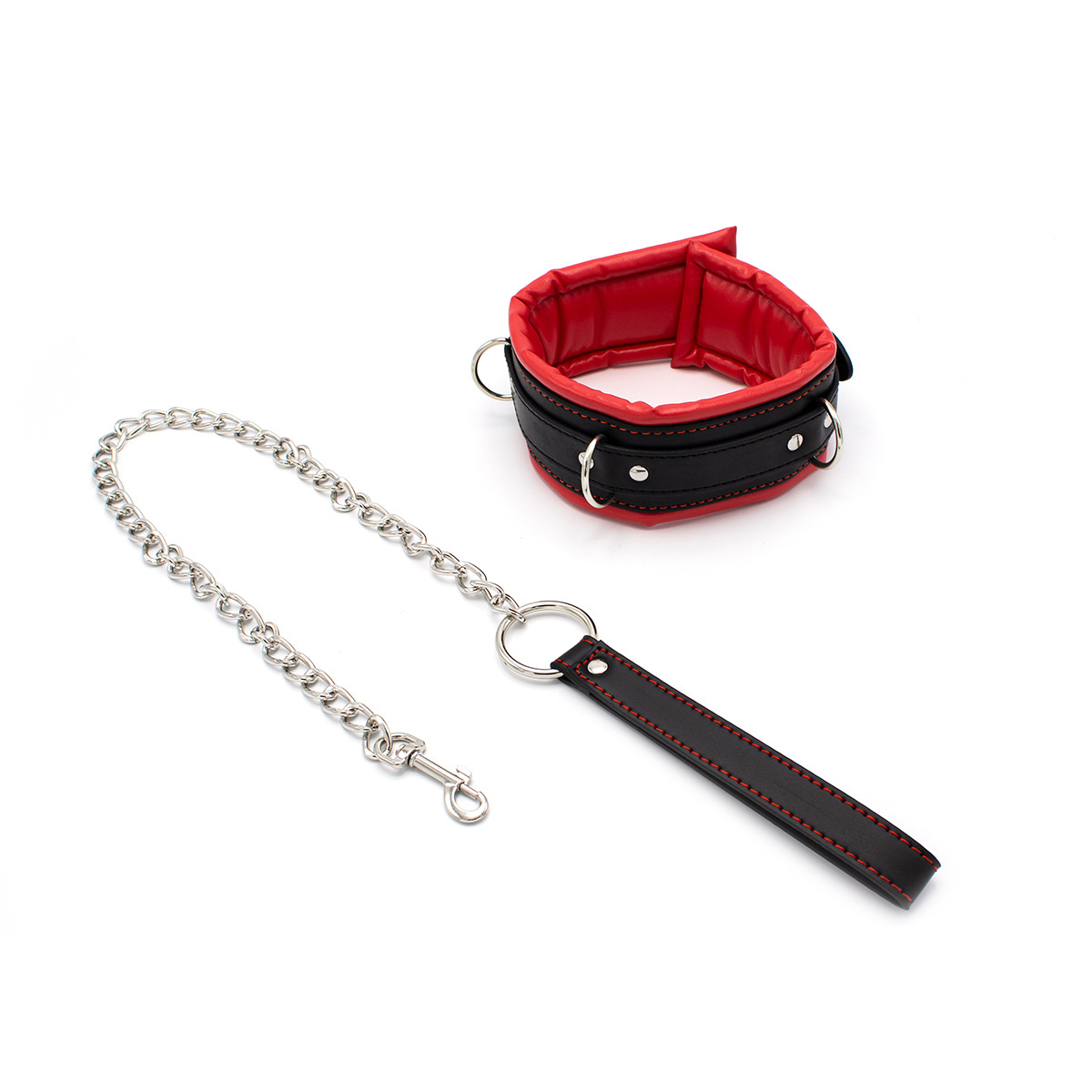 Rot-schwarzes Halsband-Set mit Lederriemen – stilvoll & langlebig