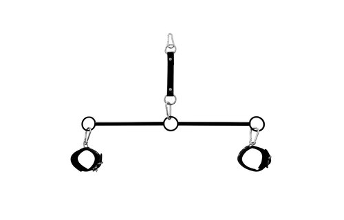 Bdsm Spreidstang Triple O-Ring Met Handboeien & Leren Riem