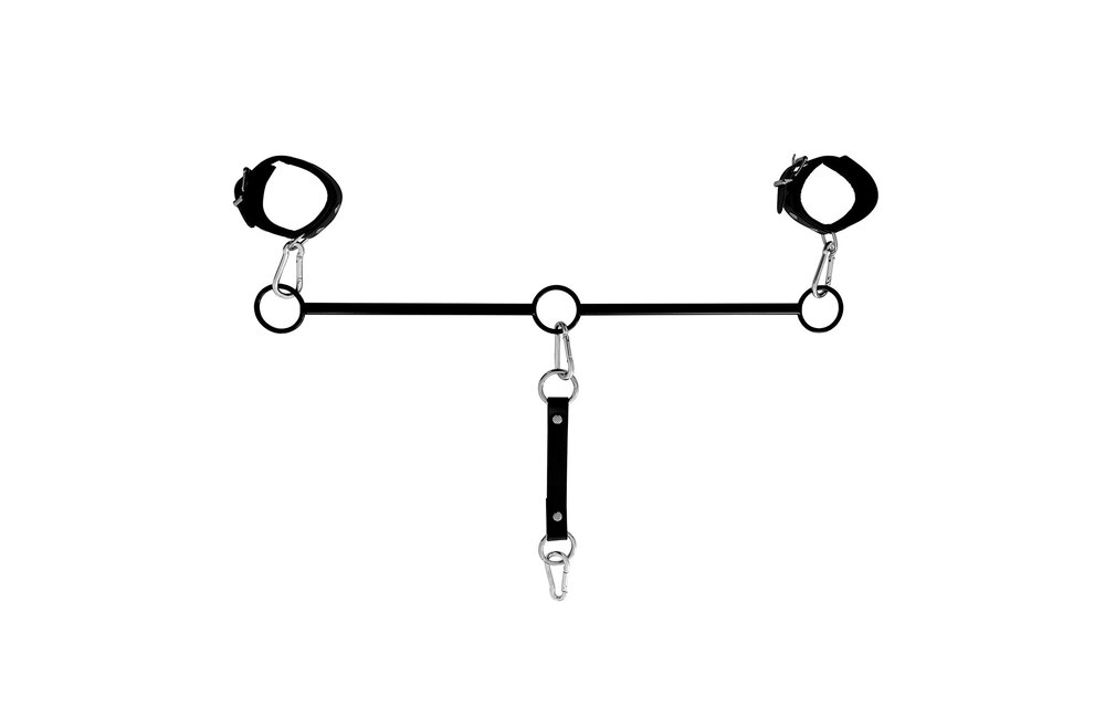 Bdsm Spreidstang Triple O-Ring Met Handboeien & Leren Riem