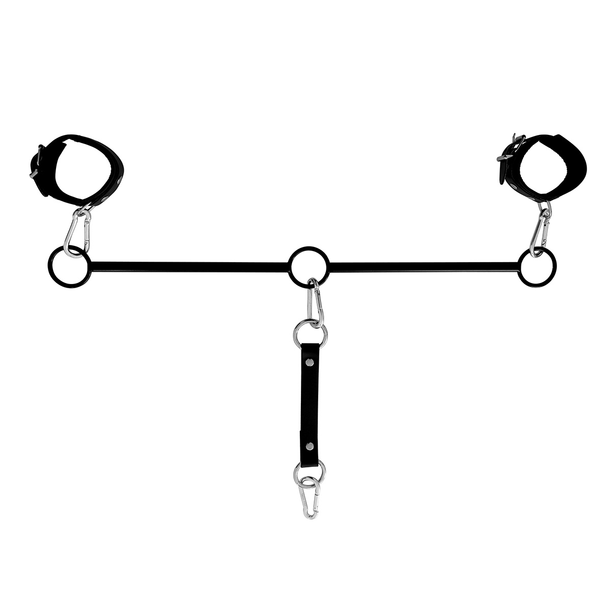 BDSM-Spreizstange Triple O-Ring mit Handschellen & Lederriemen