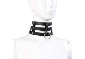 Triple O-Ring Strap Collar PU Leather - Stylish Luxury Collar