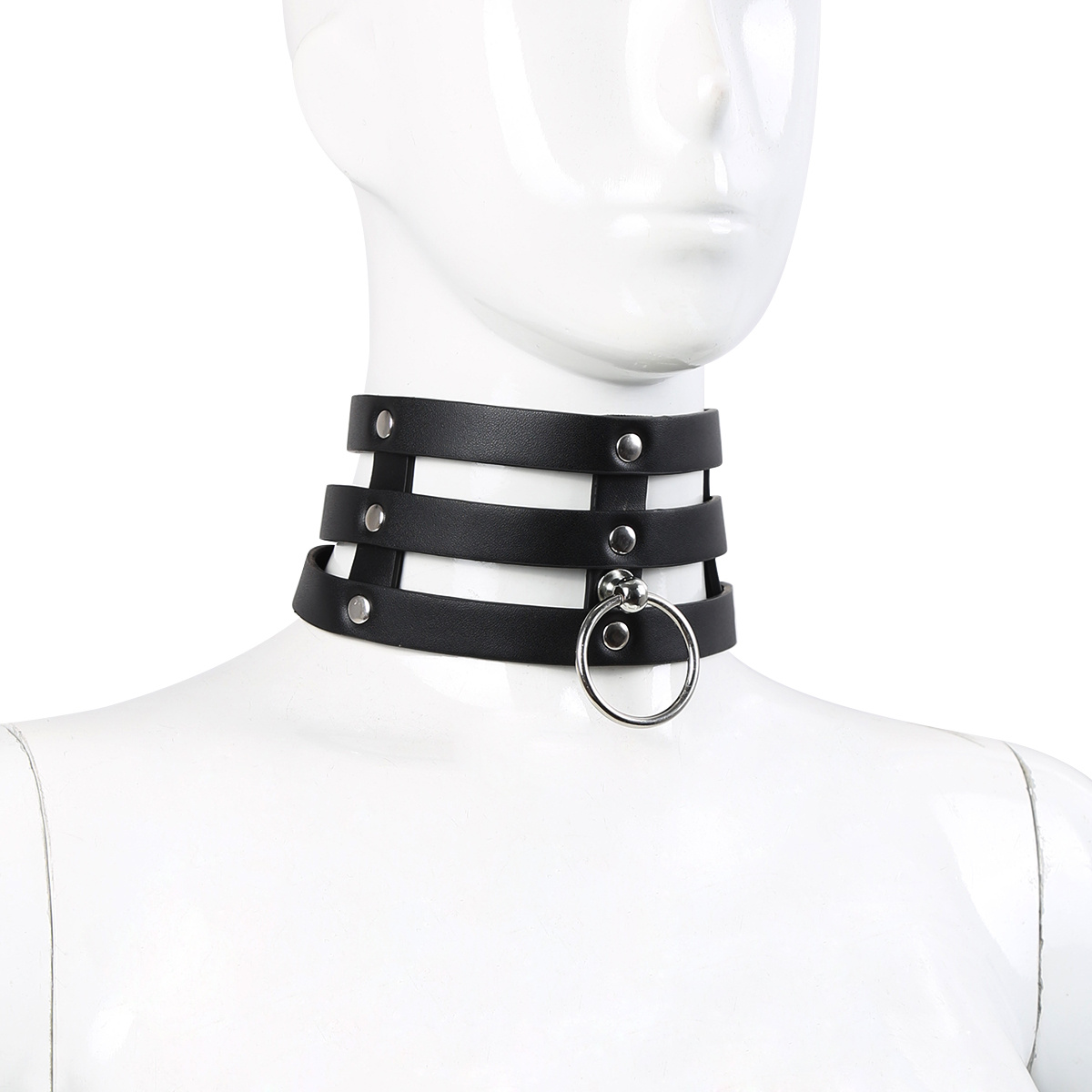 Triple O-Ring Strap Collar Pu-Leer - Stijlvolle Luxe Halsband