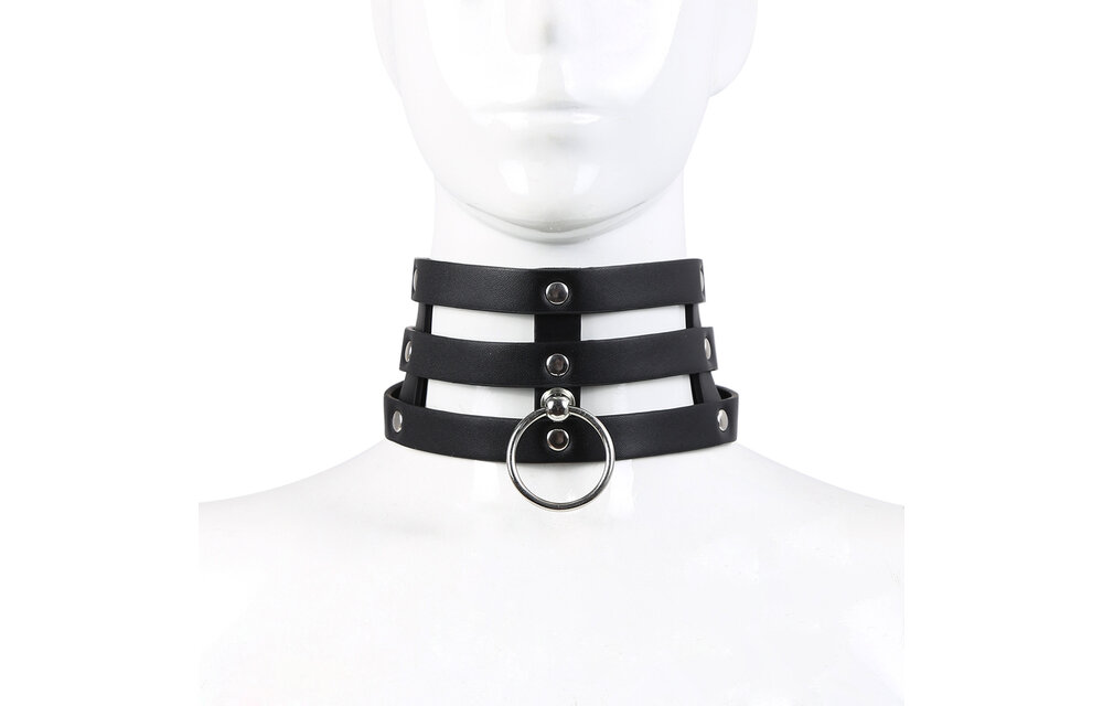 Triple O-Ring Strap Collar PU-Leder – Stilvolles Luxus-Halsband
