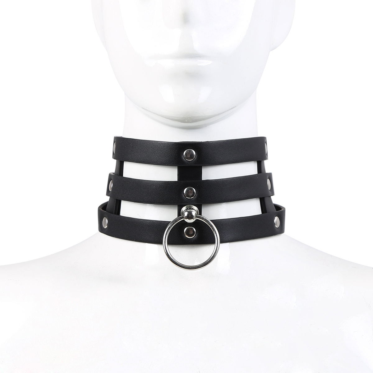 Triple O-Ring Strap Collar PU-Leder – Stilvolles Luxus-Halsband