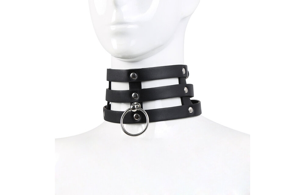 Triple O-Ring Strap Collar Pu-Leer - Stijlvolle Luxe Halsband