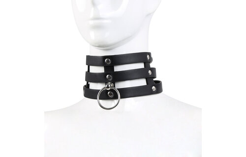 Triple O-Ring Strap Collar Pu-Leer - Stijlvolle Luxe Halsband