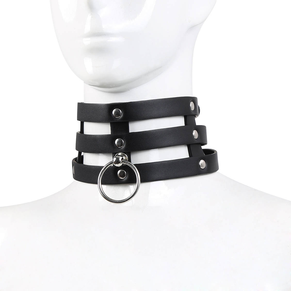 Triple O-Ring Strap Collar PU Leather - Stylish Luxury Collar
