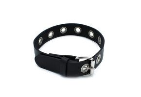 Black Leather Collar With Metal Eyelets - Kiotos Leather