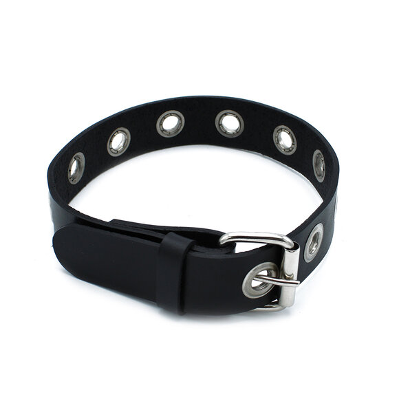 Black Leather Collar With Metal Eyelets - Kiotos Leather