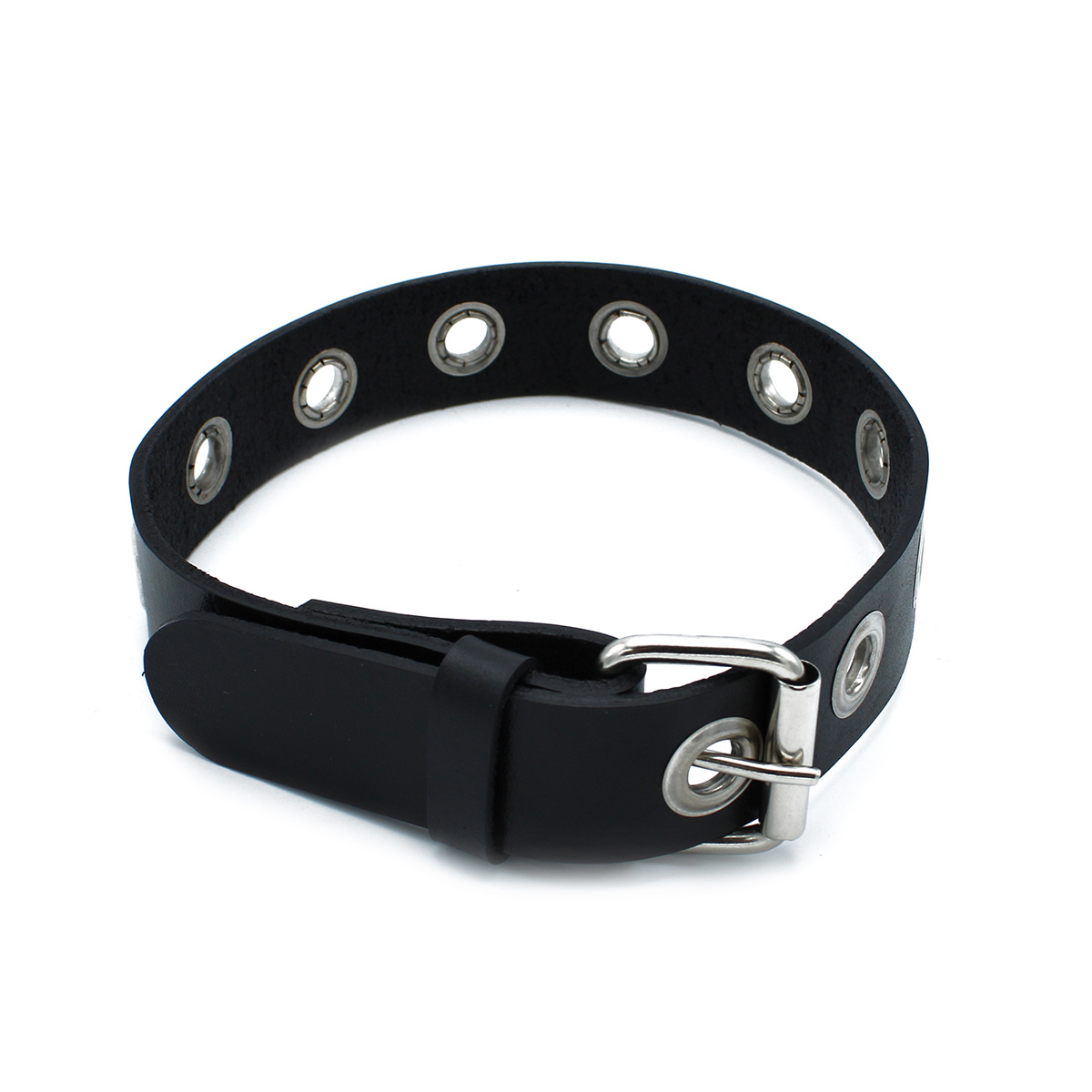 Schwarzes Lederhalsband mit Metallösen – Kiotos Leather