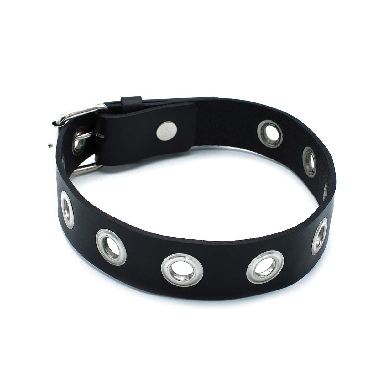 Black Leather Collar With Metal Eyelets - Kiotos Leather