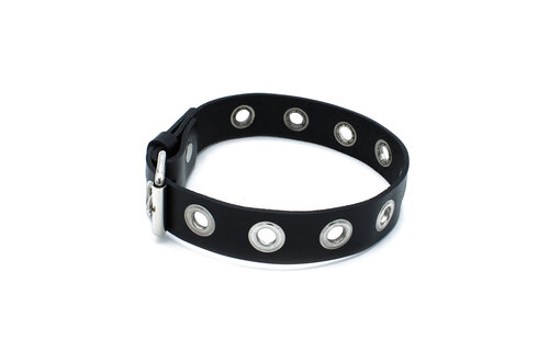 Black Leather Collar With Metal Eyelets - Kiotos Leather