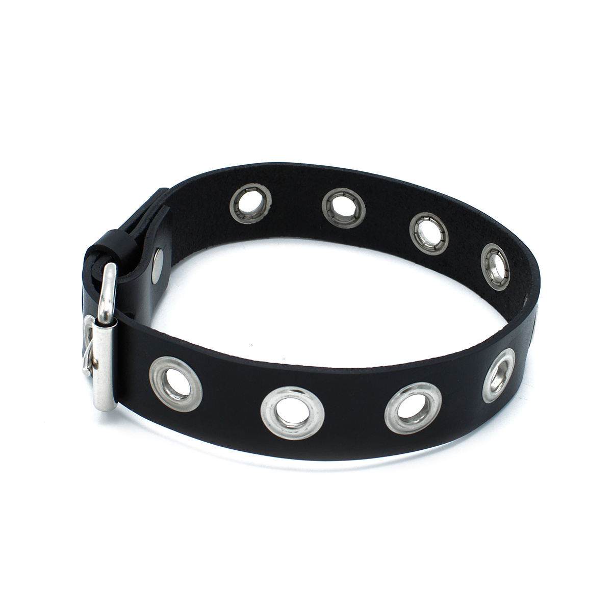 Black Leather Collar With Metal Eyelets - Kiotos Leather