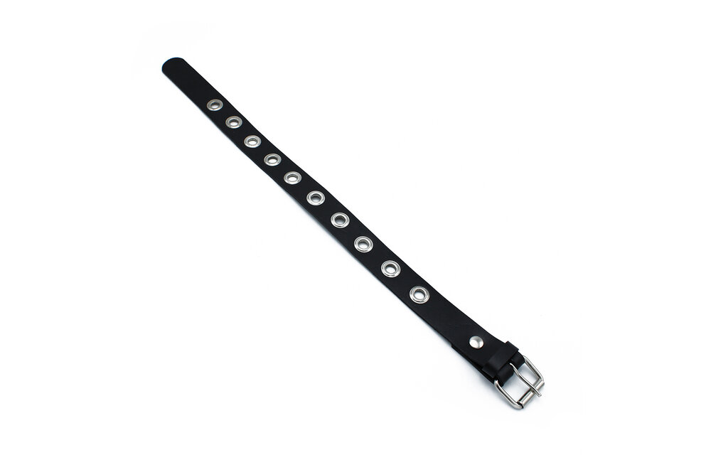 Black Leather Collar With Metal Eyelets - Kiotos Leather