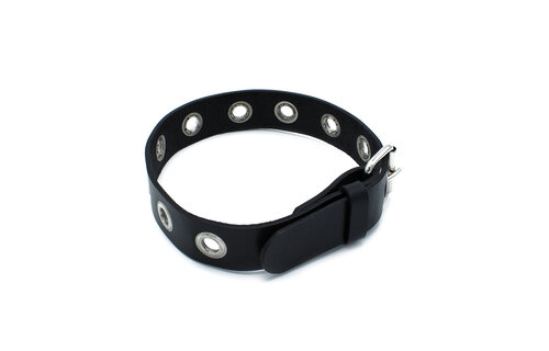 Black Leather Collar With Metal Eyelets - Kiotos Leather