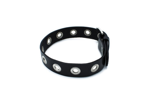 Zwarte Leren Halsband Met Metalen Oogjes - Kiotos Leather