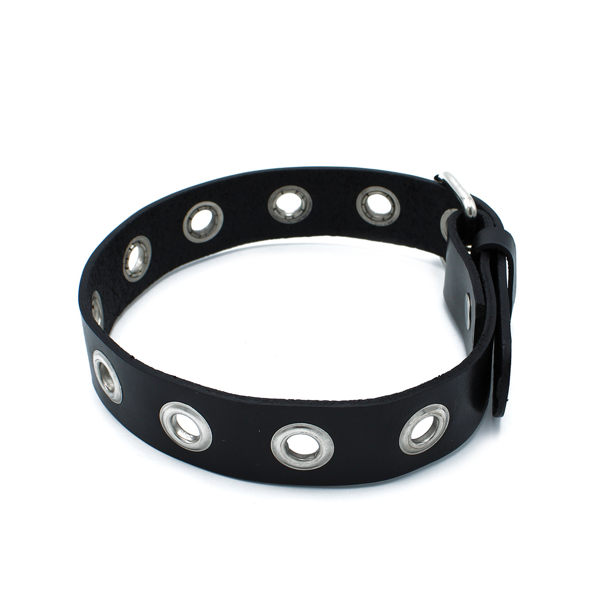 Schwarzes Lederhalsband mit Metallösen – Kiotos Leather