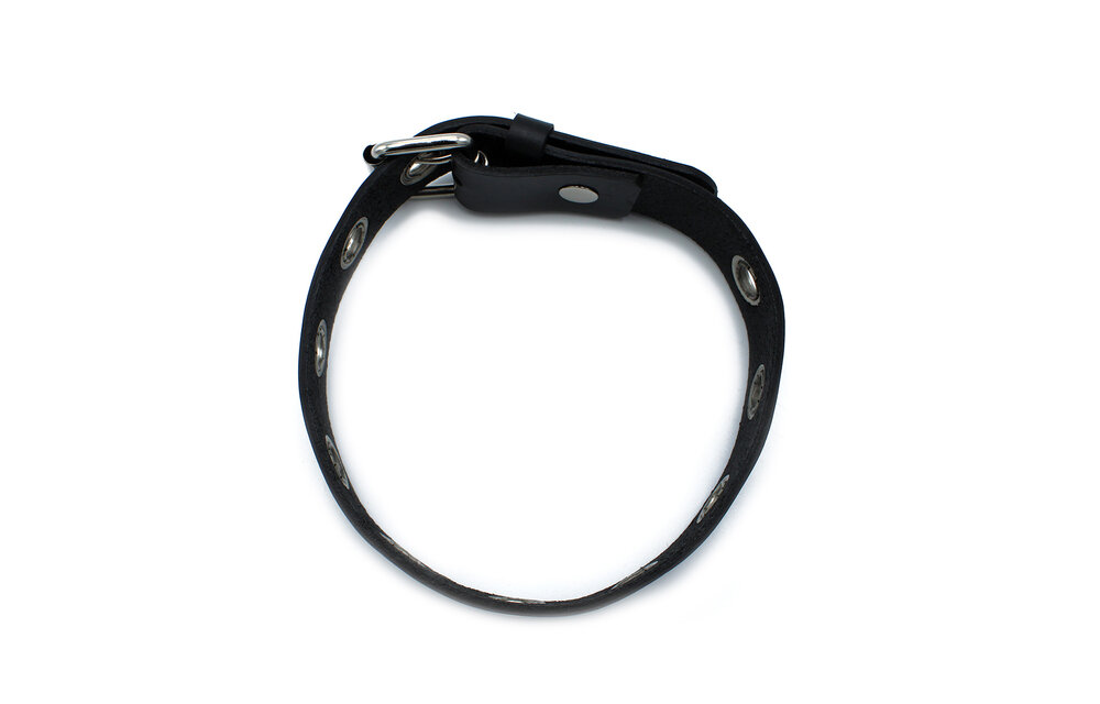 Black Leather Collar With Metal Eyelets - Kiotos Leather