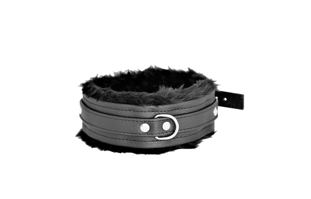 Zwarte Leren Halsband Met Zachte Pluizige Voering | Kiotos