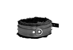 Black Leather Collar With Soft Fluffy Lining | Kiotos
