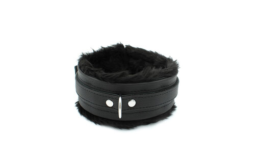 Black Leather Collar With Soft Fluffy Lining | Kiotos