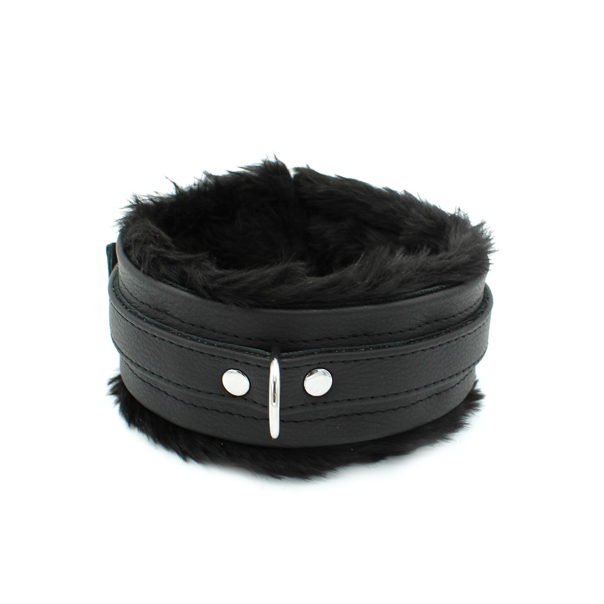 Black Leather Collar With Soft Fluffy Lining | Kiotos