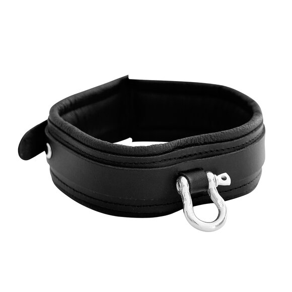 Zwarte Leren Bdsm-Halsband Met Metalen Beugel | Kiotos Leather