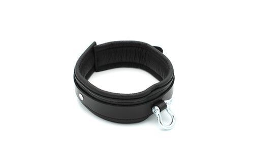 Schwarzes Leder-BDSM-Halsband mit Metallbügel | Kiotos Leather