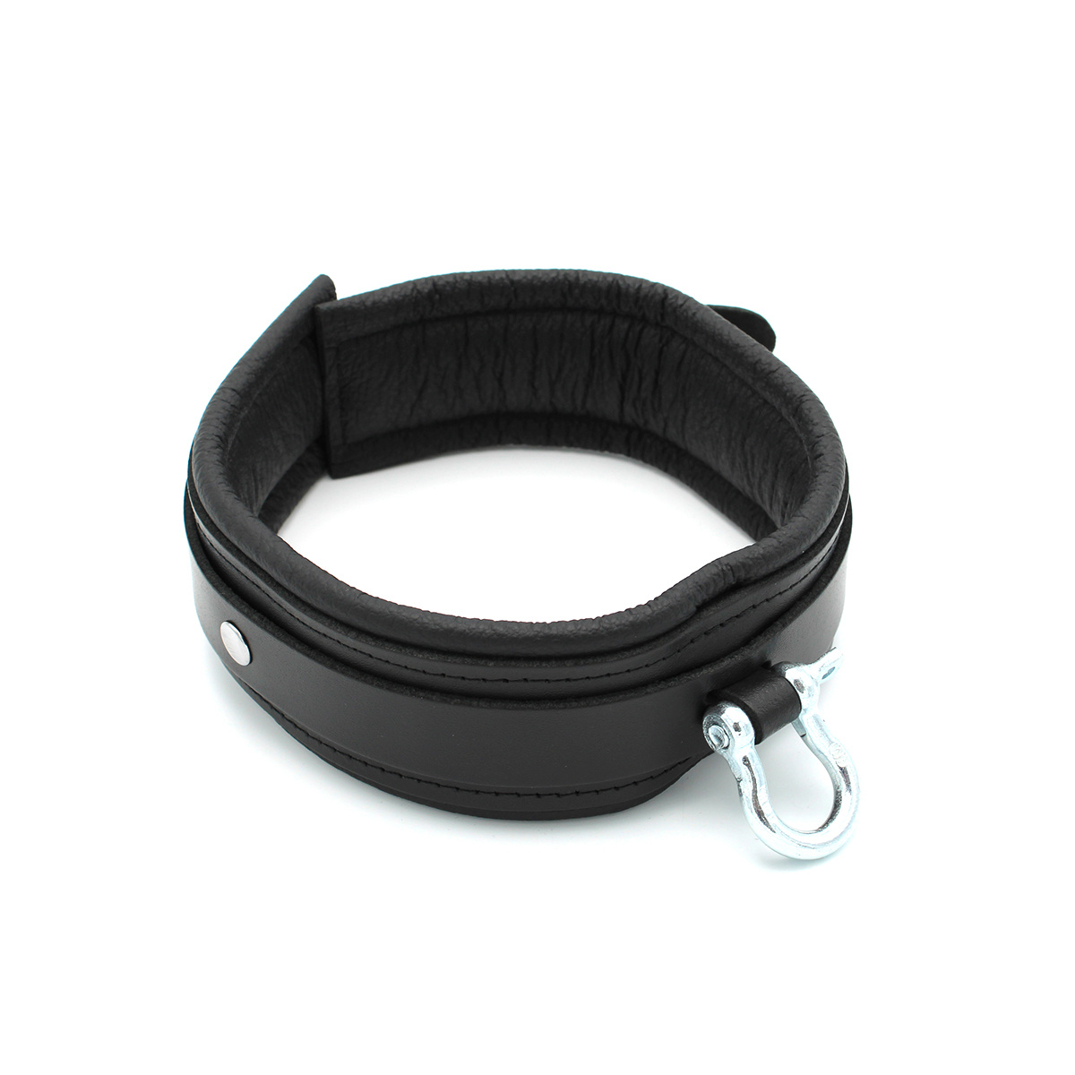 Zwarte Leren Bdsm-Halsband Met Metalen Beugel | Kiotos Leather