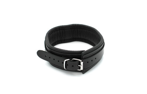 Schwarzes Leder-BDSM-Halsband mit Metallbügel | Kiotos Leather
