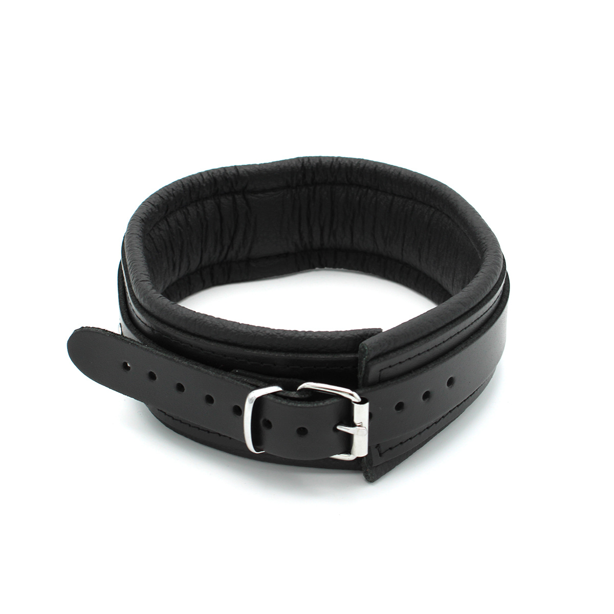 Zwarte Leren Bdsm-Halsband Met Metalen Beugel | Kiotos Leather
