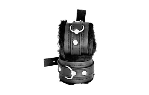 Schwarze Lederhandschellen mit weichem, flauschigem Komfort – Kiotos