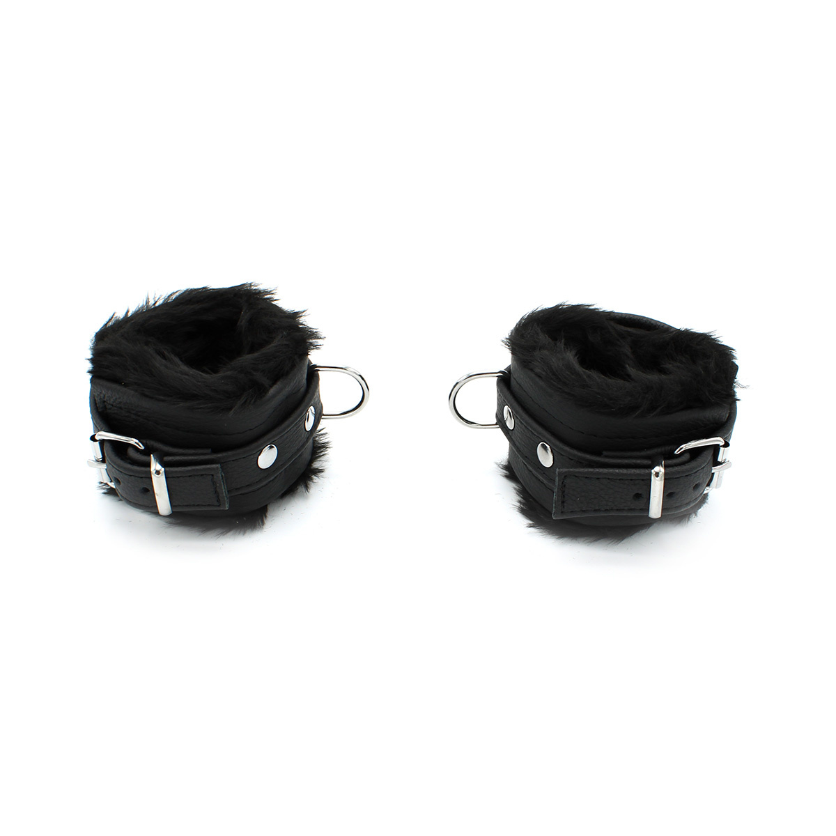 Black Leather Handcuffs With Soft Fluffy Comfort - Kiotos