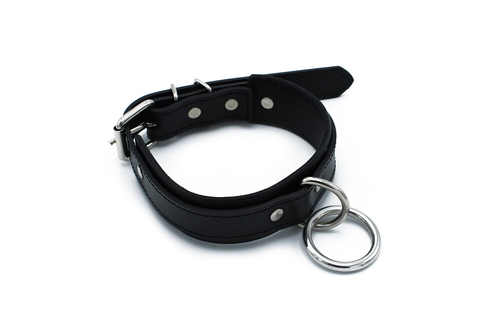 Zwarte Leren Halsband Met Grote O-Ring – Verstelbaar & Stoer