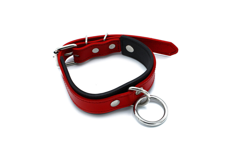 Schwarz-rotes Lederhalsband mit O-Ring | Verstellbar & stilvoll