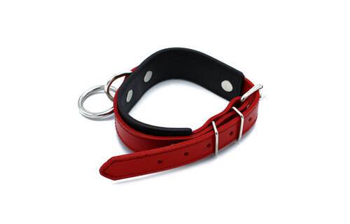 Zwart-Rode Leren Halsband Met O-Ring | Verstelbaar & Stijlvol