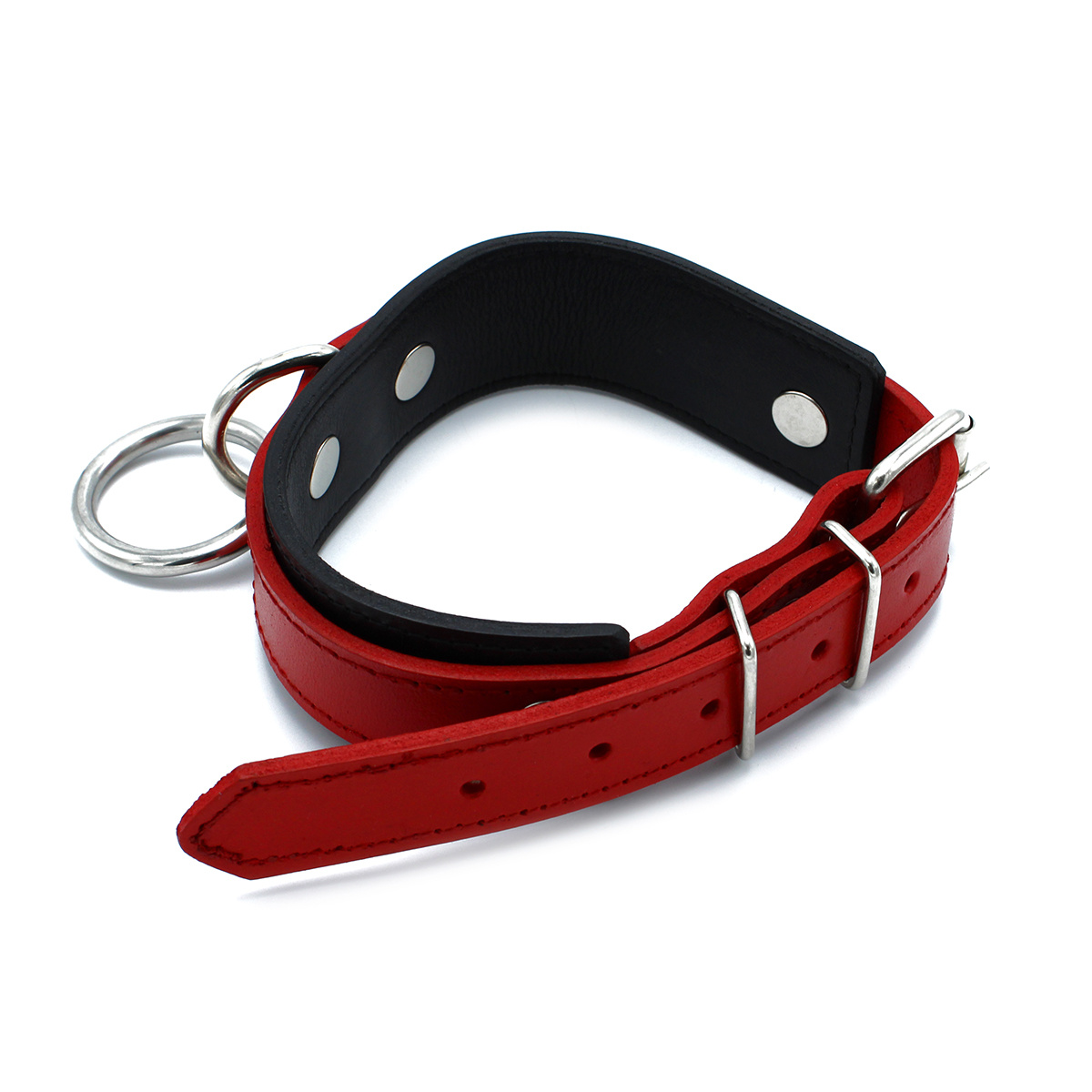 Schwarz-rotes Lederhalsband mit O-Ring | Verstellbar & stilvoll