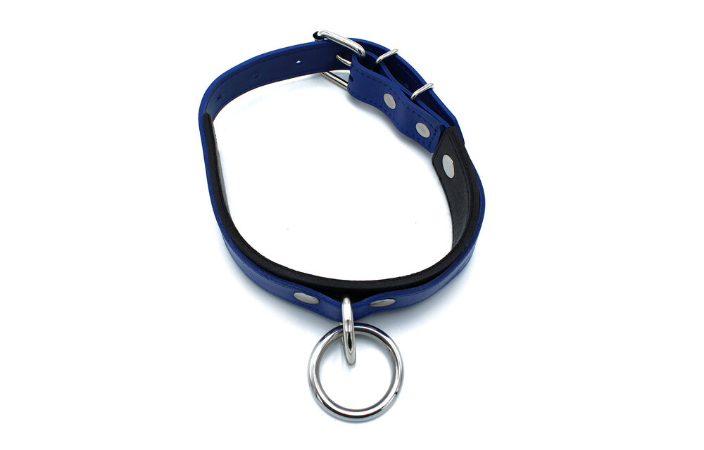 Schwarz-blaues Lederhalsband mit O-Ring | Verstellbar & robust