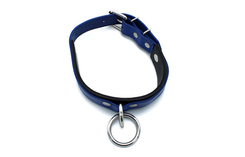 Black and Blue Leather Collar with O-Ring | Adjustable and Tough