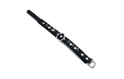 Black Leather Collar with Spikes & O-Ring | Tough & Adjustable