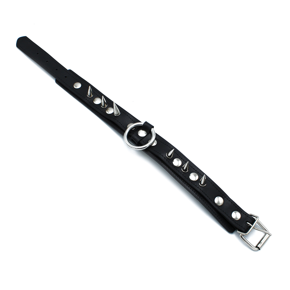 Zwarte Leren Halsband Met Spikes & O-Ring | Stoer & Verstelbaar